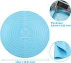 Hitefu 12 Inch Round Silicone Cake Mat, Silicone Baking Mat with Measurement for Cake Turntable & Rolling Dough (Blue)
