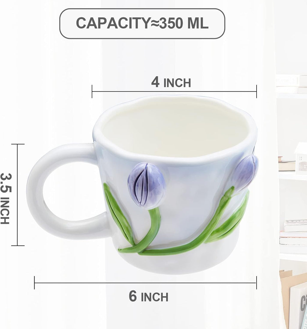 3D Flower Coffee Mug Lily of the Valley Ceramic Cup,12 oz Cute Handmade Mugs,Christmas Birthday Surprise for Friends Family or Flower Lovers (Pink Lily of the Valley)