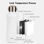 YOHKOH Mini Insulated Water Bottle With Bamboo Lid - 11.8oz Small Vacuum Insulated Water Bottle for Women Kids, 12 Hrs Hot & 24 Hrs Cold Stainless Steel Thermos Leak-Proof BPA-Free (11.8oz,White)