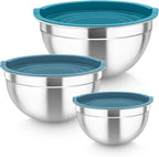 TeamFar Mixing Bowls, Stainless Steel Nesting Salad Bowls with Airtight Lids Set, For Serving/Mixing/Storing, Healthy & Heavy-duty, Dishwasher Safe & Easy Clean, 4.6/3 / 1.5 QT, Navy Blue