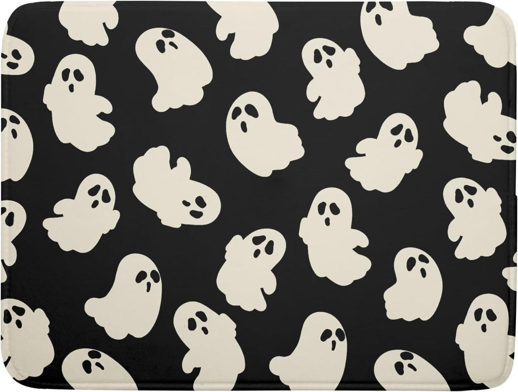 Halloween Ghosts Dish Drying Mat for Kitchen Counter Halloween Cute Ghost Drying Dish Mat 18”x24” Absorbent Microfiber Reversible Kithchen Mats for Countertop Fast Dry Dish Draining Mats for Halloween