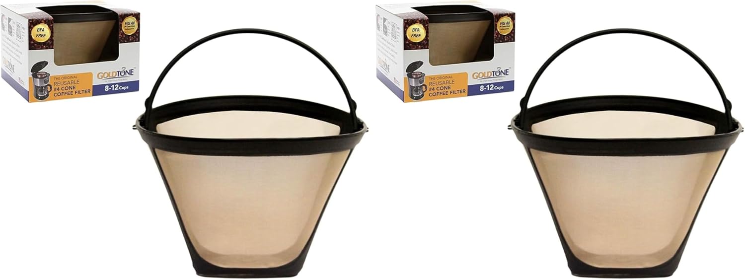 GoldTone Brand (Made in the USA) Reusable No.4 Cone Style Replacement Coffee Filter replaces your Cuisinart Permanent Coffee Filter for Machines and Brewers (2 Pack)