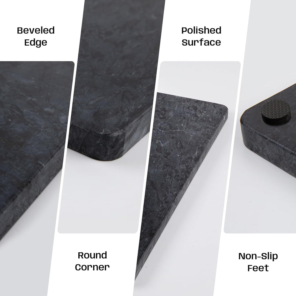 Black Marble Cutting Board For Kitchen, Large Marble Slab Pastry Board With Non-Slip Feet For Baking, Cheese, Charcuterie, Chocolate, 16x20 Inch, Pack Of 1 Piece