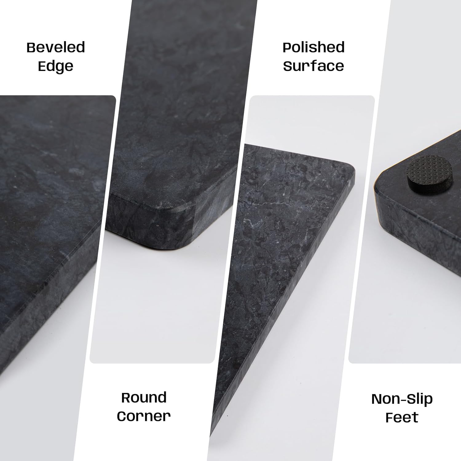 Black Marble Cutting Board For Kitchen, Large Marble Slab Pastry Board With Non-Slip Feet For Baking, Cheese, Charcuterie, Chocolate, 16x20 Inch, Pack Of 1 Piece