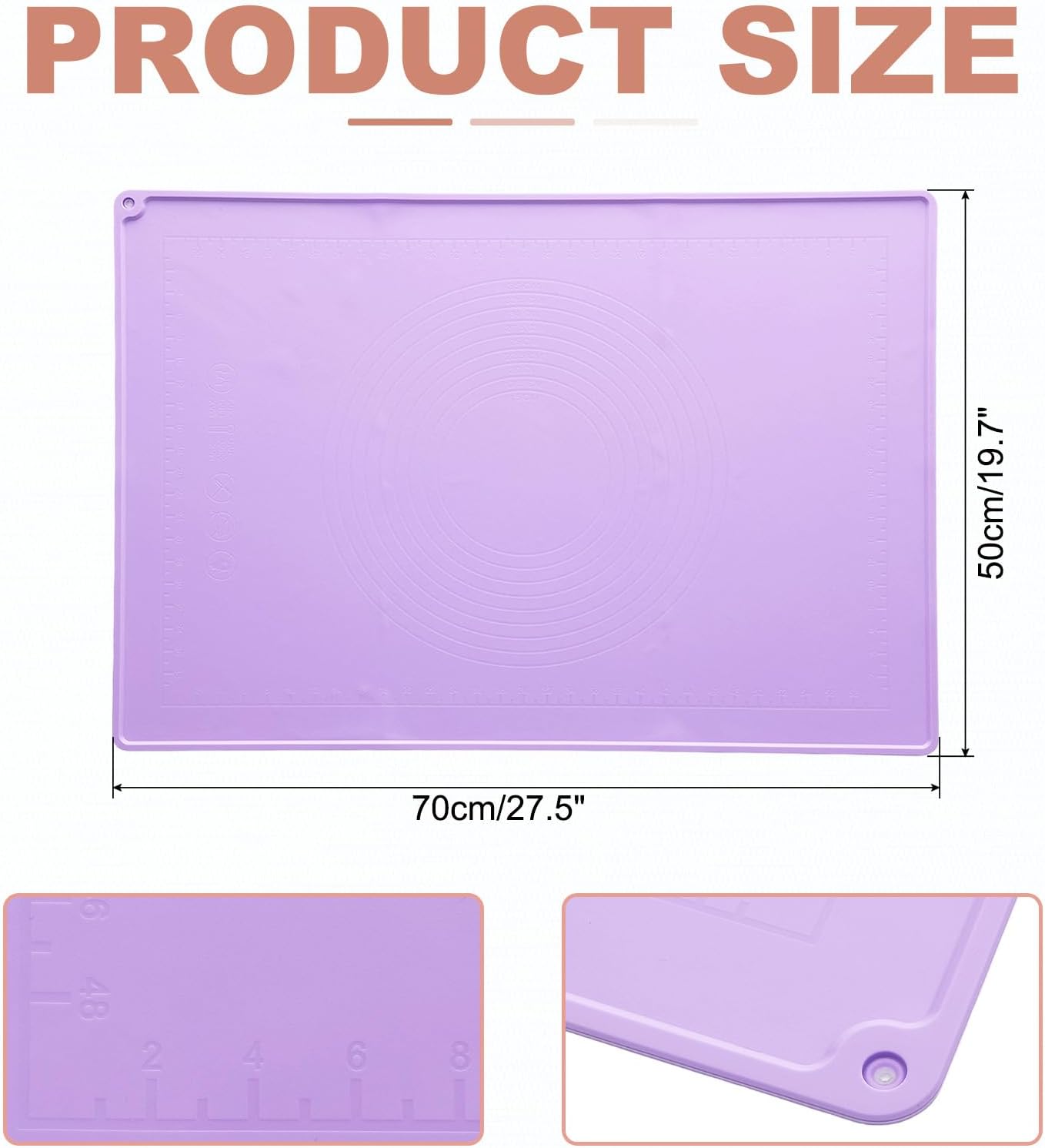 uxcell Silicone Pastry Mat, 27.5" x 19.7" Silicone Baking Mat with Measurements, Non-Stick Dough Rolling Mat for Making Pastry Cookies Bread Pizza Purple