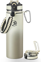 GOSWAG Insulated Sports Water Bottle, 24oz 2 Lids(with Straw/No Straw), Stainless Steel Water Bottles with Paracord Handle, Insulated Bottle with Double-Wall Vacuum Insulation