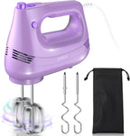 Electric Hand Mixer with Stainless Steel Whisk, Dough Hook Attachment and Storage Bag, Handheld Mixer for Baking Cakes, Eggs, Cream Food Mixers. Turbo Boost /5 Speed Kitchen Blender PURPLE