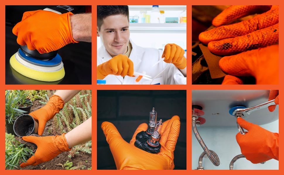 Inspire HEAVY DUTY ORIGINAL Stretch Nitrile Black Gloves Disposable Latex Free | Food, Mechanic, 6mil Black or 8 Mil Orange