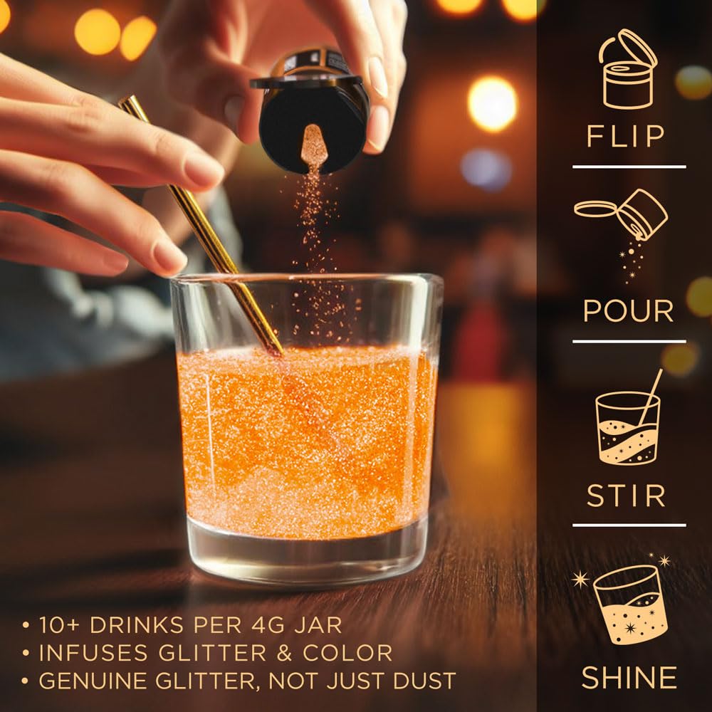 Brew Glitter Orange Edible Drink Glitter 1x 4g Jar for Cocktails, Beer, & Beverages