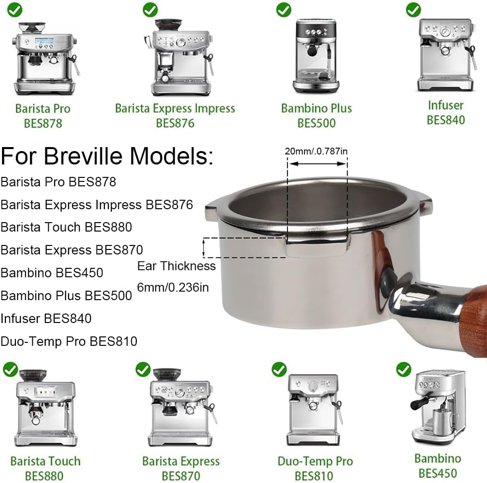 Bottomless Portafilter 54mm Compatible for Breville Barista Express, Pro, Touch, and Impress | Wooden Handle