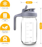 Mason Jar Pitcher, 32 OZ Glass Pitcher with Lid Double Leak-proof with Handle Water Jug Wide Mouth Breast Milk Pitcher Fridge Container for Water, Juice, Iced Coffee, Tea, Juice - Grey