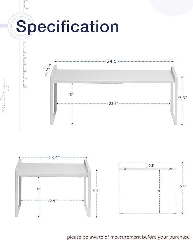 Nxconsu Expandable Cabinet Shelf Organizer Riser for Kitchen Pantry Cupboard Under Sink Countertop Home Storage Organization Rack Space Saver Freestanding Heavy Duty Nonslip Stackable White X Large