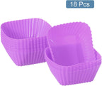 uxcell 18Pcs Silicone Square Baking Cups, Purple, Reusable, for Birthday Parties & Celebratory Events