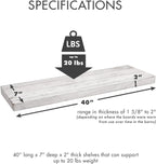 Urban Legacy Reclaimed Barnwood Planks | Floating Shelves for Wall w/Flush Mount Shelf Bracket Set Included | Set of 2 (White Wash, 40"x7"x 2")