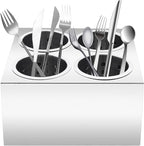 DYNAMI Stainless Steel Kitchen Utensil Holder with 4 Compartments,Commercial Silverware Sorter Silverware Utensil Holder,Perforated Caddy Drying Rack Flatware Organizer Countertop,for Buffets