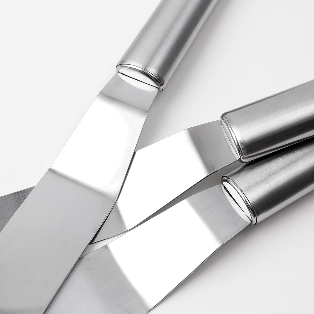 Cake Spatula Set – 6", 8", 10" Stainless Steel Offset & Straight Icing Spatulas for Cake Decorating and Frosting (Curved)