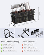 Classic Farmhouse Kitchen Organizer - Exquisite Black Gold Marble Metal Silverware Caddy, 3 Spacious Compartments, Ideal for Cutlery, Cooking Tools & More