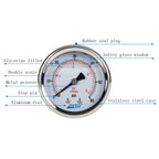 Pressure Gauge,Liquid Filled,2 1/2" face Dia,0-60 psi/bar/kpa,1/4" NPT Back Mount, Polycarbonate Lens Window, Stainless Steel case
