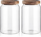 Labina Glass Storage Container Airtight Food Jars Kitchen Canister with Wood Lids, 33 Oz Wide Mouth Pantry Organization Glass Jar for Flour, Sugar, Cookie, Spagetti, Nuts and Candy (2 Pack)