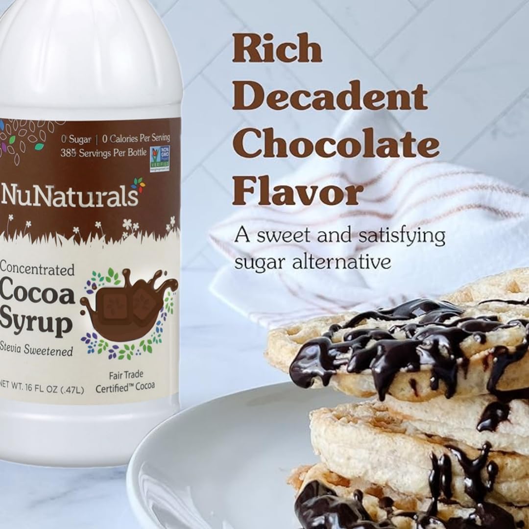 NuNaturals Stevia Syrup, Sugar-Free Sweetener, Plant-Based Sugar Substitute, Zero Calorie, Chocolate Flavor Syrup, 16 oz