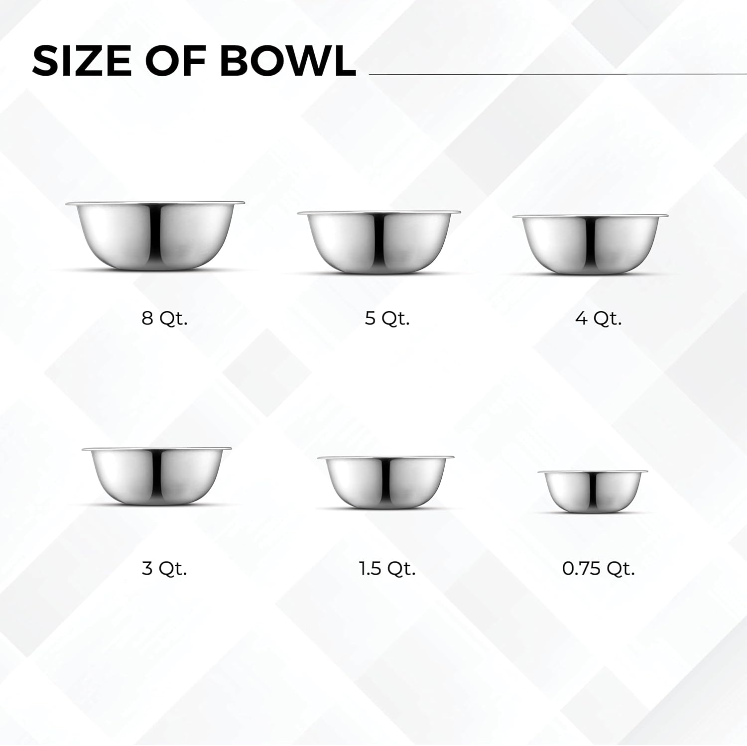 AVADOR Set of 6 Premium Stainless Steel Mixing Bowls Set, Easy To Clean, Space Saving Nestable Design, Great for Cooking, Baking, Prepping (0.75qt, 1.5qt, 3qt, 4qt, 5qt, 8qt)