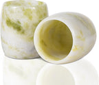 Handcrafted Natural Jade Shot Glasses – Set of 2 | 1.8 oz Whiskey, Espresso & Tequila Cups in Unique Drum Shape, Oriental Inspired Luxury Gift for Men & Whiskey Lovers