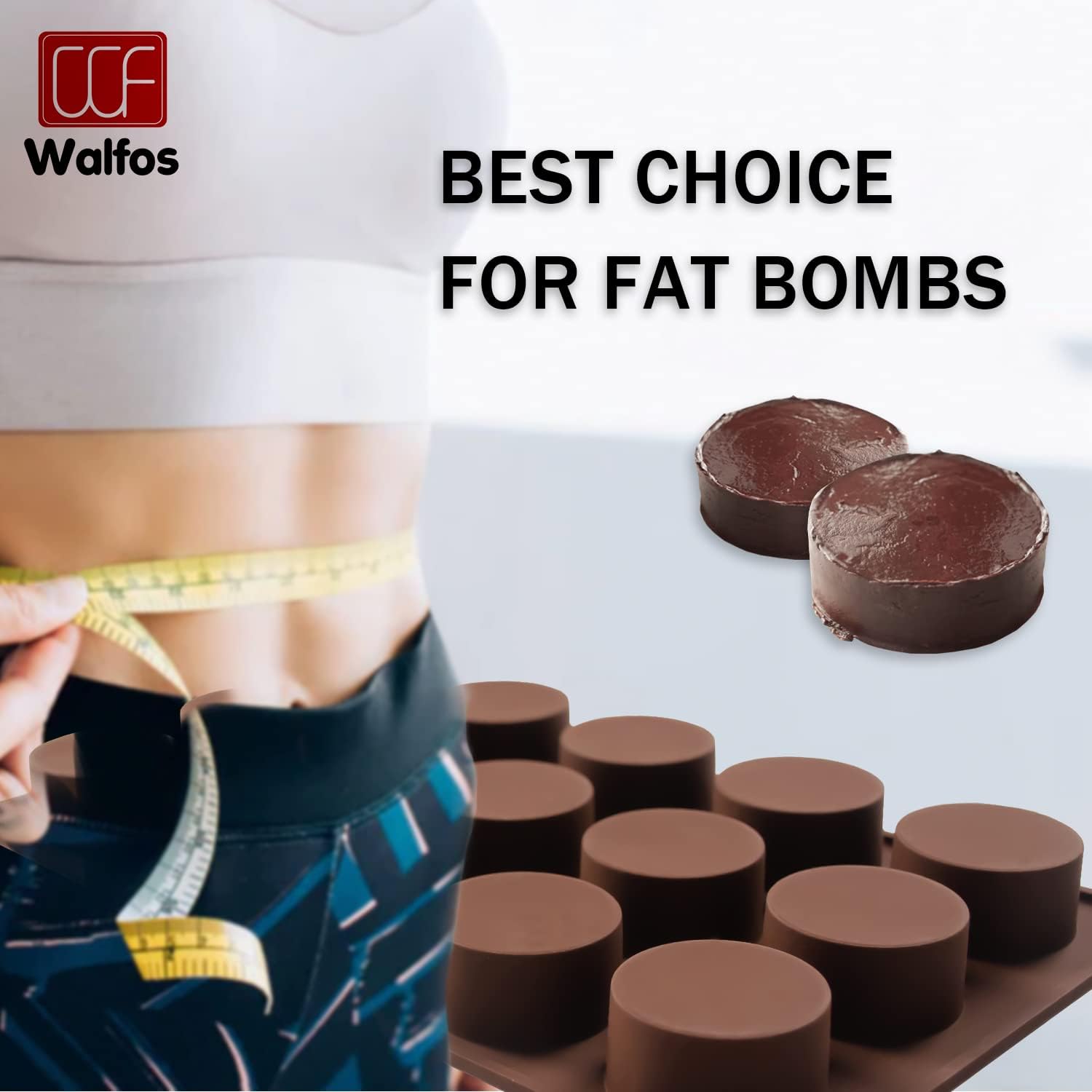 Silicone Fat Bomb Molds, Walfos Silicone Candy Mold, 15 Cavity Round Mold -Perfect for Keto Fat Bomb, Jelly, Dark Chocolate, Mini Peanut Butter Cup, 2 Packs