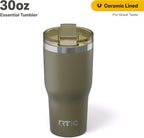 RTIC 30oz Essential Tumbler with Lid, Insulated, Stainless Steel, Metal, Double Wall Vacuum-Insulation, Ceramic Lined, Travel Cup for Iced Coffee, Tea, Hot and Cold Drink, Olive