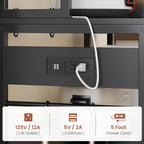 Itaar 47.2 Inch Bakers Rack with Power Outlet, Microwave Stand with Storage, Farmhouse Coffee Bar Cabinet Station with Wine Rack, Iron Grid and 8-S Hooks (Black)