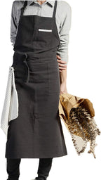 Adjustable Japan Nordic Style Soft Cotton Linen Apron with Four Pockets A Towel