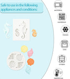 Ocean Chocolate Fondant Mold Set Food-Grade Silicone Baking Molds with Shell, Starfish, Seashell Beach Life Phrases, Reusable for Under the Sea Cakes, Cupcakes & Party Treats - 8 Pack