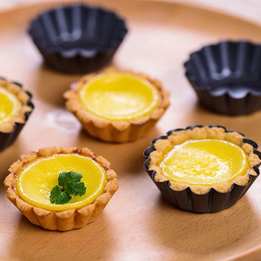 12 Packs Egg Tart Mold, Upgrade Bigger Size 3 x 0.9inch, Cupcake Cake Muffin Mold Tin Pan Baking Tool, Carbon Steel