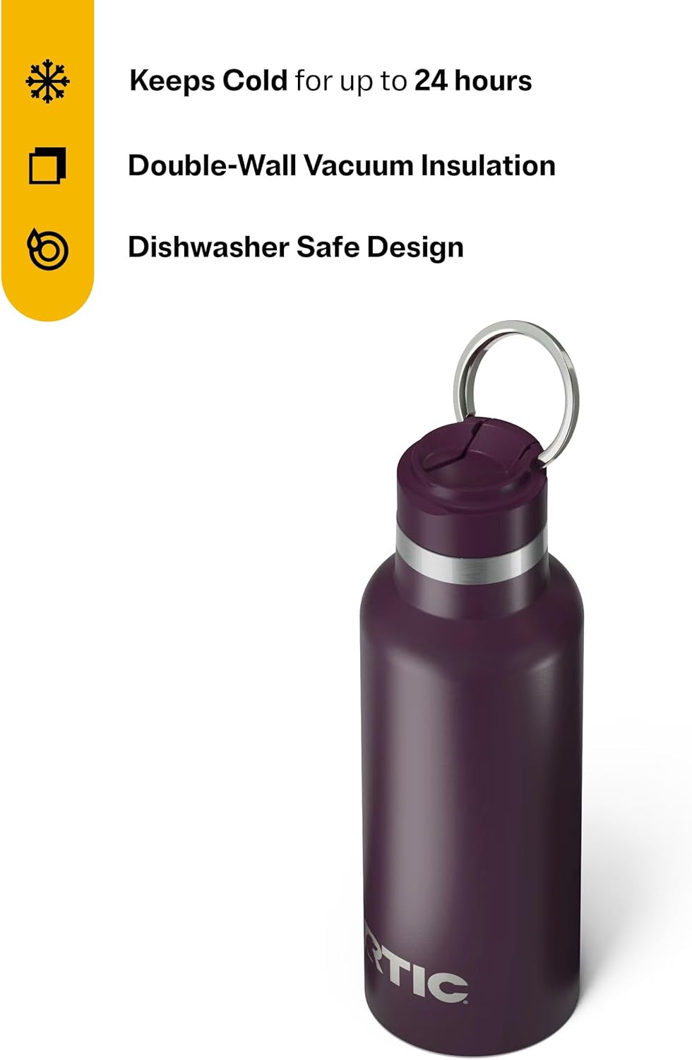 RTIC 16oz Journey Bottle Metal Stainless Steel Vacuum Insulated, BPA Free, Reusable, for Water, Hot and Cold Drinks, Travel, Sports, Camping, Plum