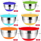 Mixing Bowls with Airtight Lids, 20PCS Stainless Steel Mixing Bowls Set, Nesting Bowls with 3 Grater Attachments & Non-Slip Bottoms, Size7, 4, 3, 2, 1.5, 1QT Bowls for Baking&Prepping