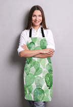 Cute Watercolor Cactus Adjustable Bib Apron, Succulent Olive Green Botanical Cooking Kitchen Apron for Men Women