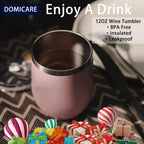 DOMICARE Stainless Steel Wine Tumbler Bulk with Lid, Personalized Insulated Tumblers Set, 12oz Travel Coffee Cups Pack of 1, Pink