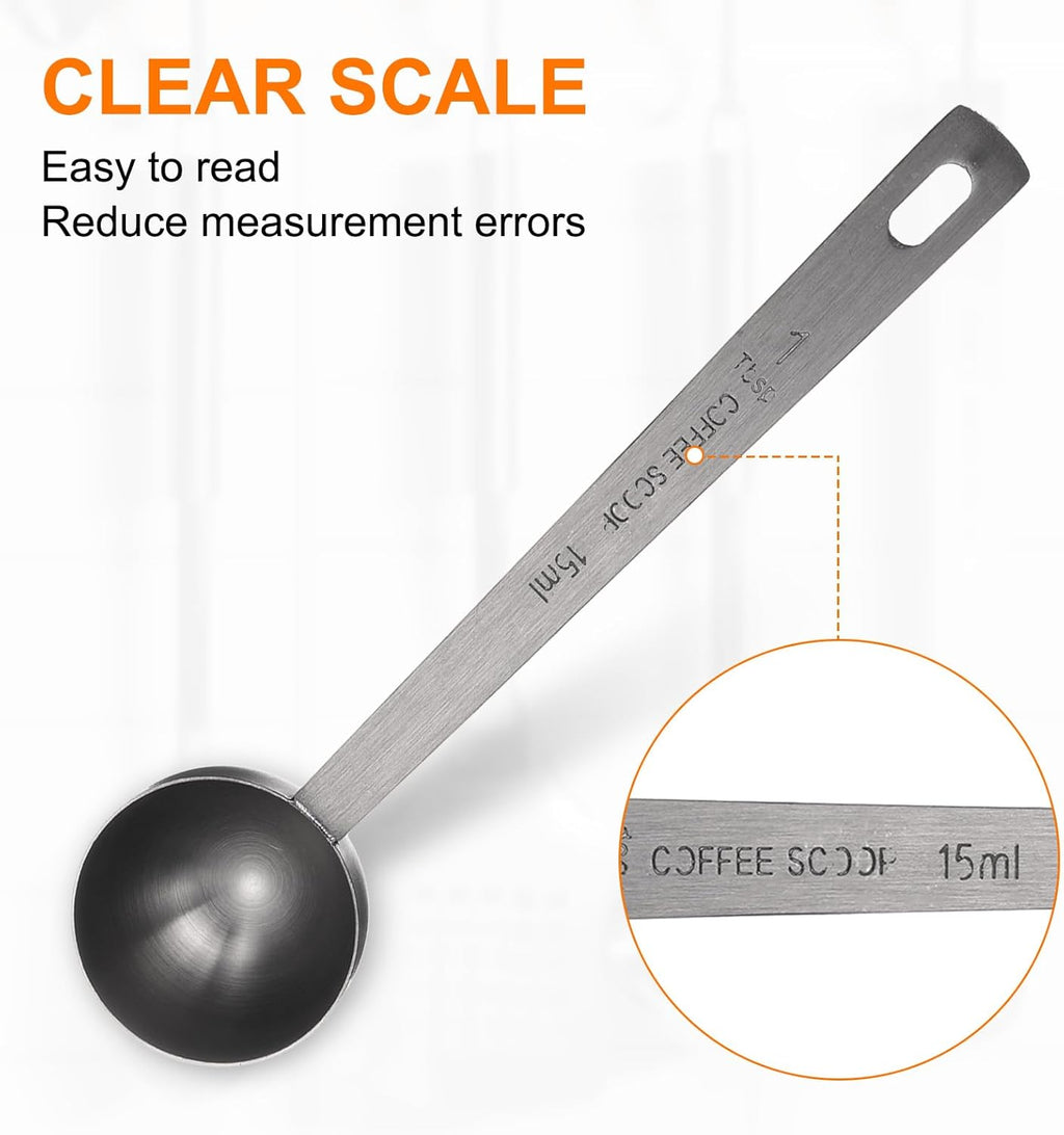 HARFINGTON 2pcs Coffee Scoop Spoon 1tbsp (3tsp, 15ml) 304 Stainless Steel Long Handle Teaspoon/Tablespoon Measuring Spoons Scoops for Tea Sugar Kitchen, Black