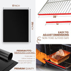 Oven Liners for Bottom of Oven Black (2-pack) Bundled with Rack Shield (2-pack) - Large Mat for Bottom of Stove (17"x 25") and 22" Red Range Guards for Racks - Reusable & Heat Resistant