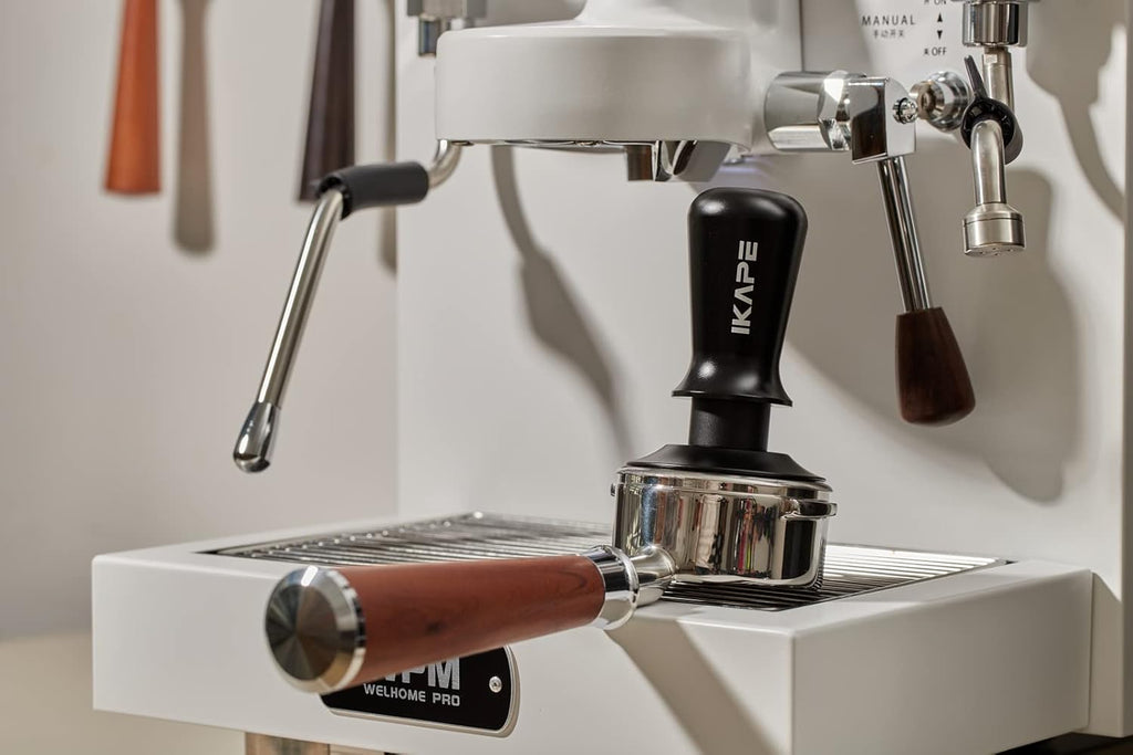IKAPE 58.35mm Espresso Tamper, Premium Barista Coffee Tamper with Calibrated Spring Loaded, 100% Stainless Steel Base Tamper Compatible with Espresso Machine Rancilio, Gaggia Bottomless Portafilter