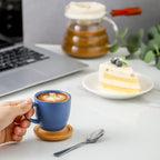 Hasense Espresso Cups and Saucers Set of 6, Demitasse Cups with Handle for Coffee Drinks, Latte, Cappuccino, Cafe Mocha and Tea, 4 Ounce Porcelain Coffee Cups for Coffee Bar Home and Party, Blue