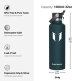 Super Sparrow Insulated Water Bottle - 17 Oz / 25 Oz / 32 Oz - Standard Mouth FlipFlow Flask - BPA Free, Leak Proof Drink Bottle- Ergonomic Straw Water Bottles for Work, Gym, Travel, Sports