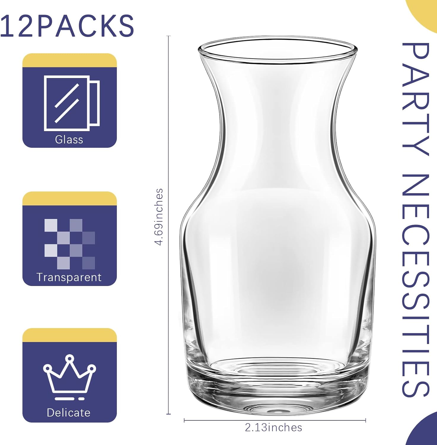 12 Pack Single Serving Wine Carafe Glass Small Mini Carafe Individual Wine Refill Decanter for Dinner Parties Tastings Bars Restaurants (6.5 oz)