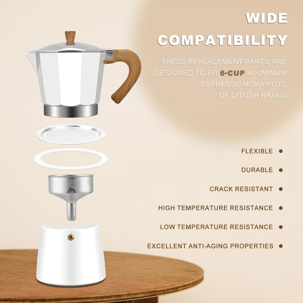 20PCS Silicone Gaskets Seal Ring with 4 PCS Stainless Steel Filter Basket Includes，Spare Food Grade Silicone Sealing Rings for Aluminium Stovetop Coffee Maker Pots -6Cup