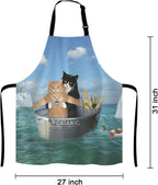 Funny Cats Adjustable Bib Apron, The two brave cats are drifting in the steel Cooking Kitchen Apron for Men Women