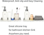 DNC Silicone Bathroom Vanity Tray for Counter, 11.8" Kitchen Sink Soap Tray for Dish Holder Dispenser Countertop Toilet Tank Decor Organizer Marble White