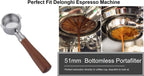 51mm Bottomless Portafilter Compatible with DeLonghi Espresso Machine ECP3420/ECP3630/ECP3120/EC260BK/EC265/EC155/EC702/BCO430 Stainless Steel Portafilter 2 Ear Filter Basket-Wooden
