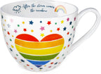 Rainbow Heart Coffee Mug, Premium 20 oz Bone China Hug Mug, Inspiring Gift of Hope and Positivity, Perfect for Birthdays, Holidays, and Christmas, Designed in England by Harvest Green Studio