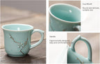 KEYDUACU Japanese Tea Set, Celadon Ceramic Tea Set, Plum Blossom Embossed, Includes 1 Teapot, 6 Anti-scald Teacups,Tea Tray,Strainer, Home, Outdoor, Gift, Chinese Kung Fu Tea Set(FDMH-FT-CYAN)