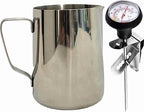 Milk Frothing Pitcher for Coffee, Barista Steaming Jug (21 Ounces with Thermometer Pen)