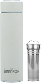 London Sip 16.9 oz Multi-Purpose Tea Infuser Mug – Fruit Infuser Water Bottle for Hot and Cold – Double Wall Stainless Steel Insulated, Pearl White